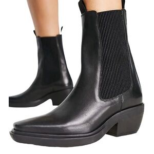 ASOS DESIGN Austin Black Leather Chelsea Western Boot US Women’s Size 4